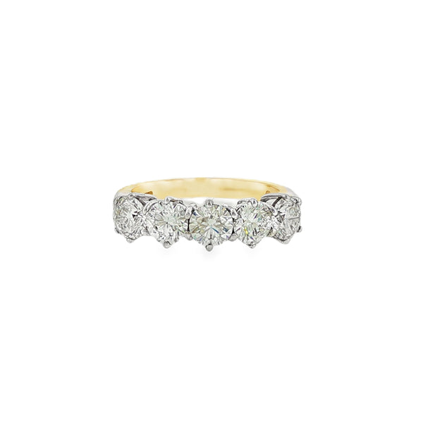 Round Brilliant Cut 2.03ct Five Stone Diamond, 18ct Yellow & White Gold Ring