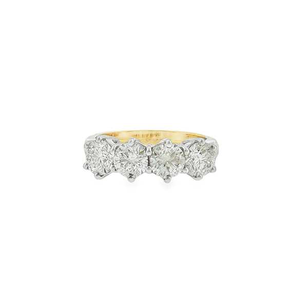 Round Brilliant Cut 2.08ct Four Stone Diamond, 18ct Yellow & White Ring