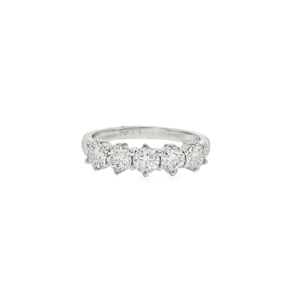 Round Brilliant Cut 1.20ct Five Stone Diamond, Platinum Ring