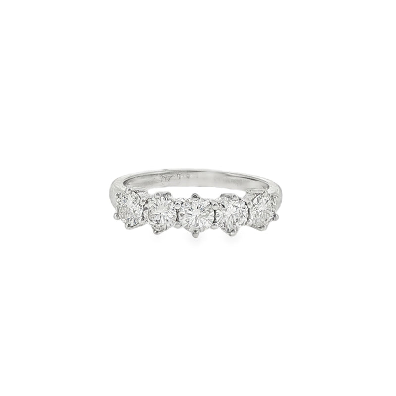 Round Brilliant Cut 1.20ct Five Stone Diamond, Platinum Ring