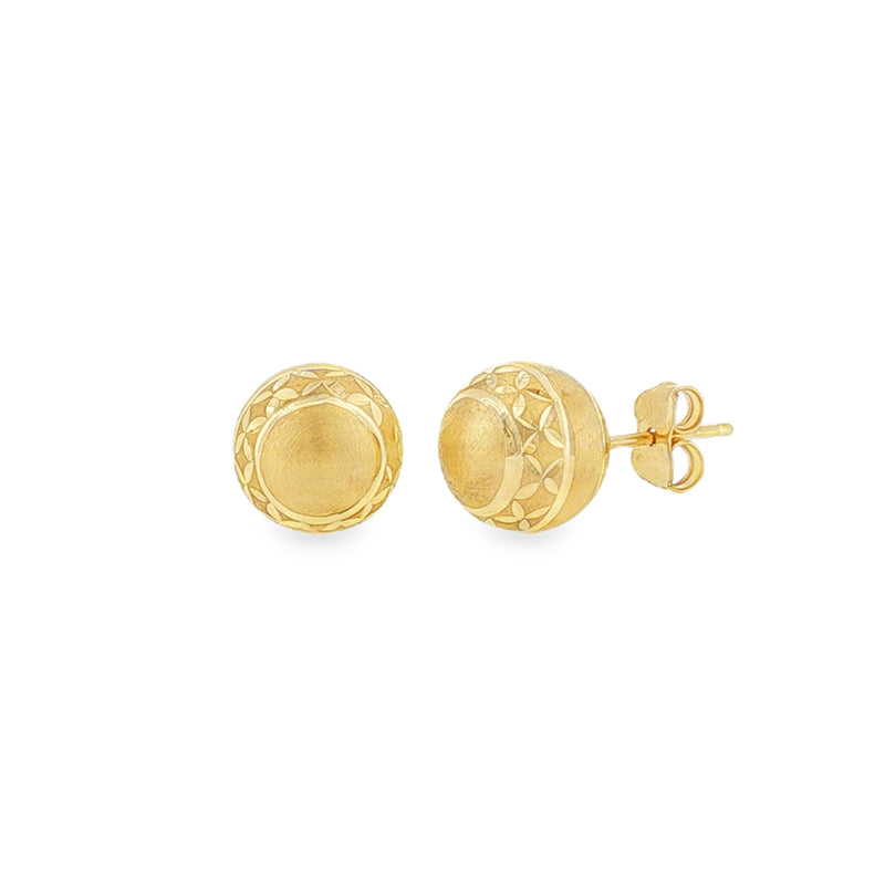 Ball 9mm Satin Diamond Cut, 9ct Yellow Gold Stud Earrings