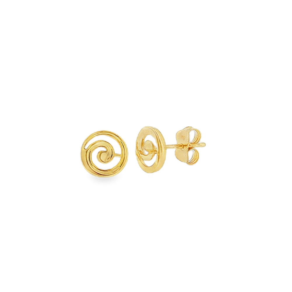 Spiral 8mm Circle, 9ct Yellow Gold Stud Earrings