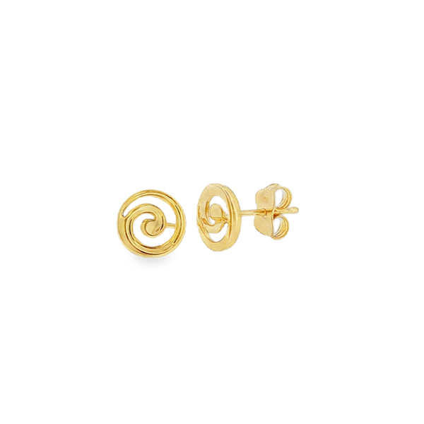 Spiral 8mm Circle, 9ct Yellow Gold Stud Earrings