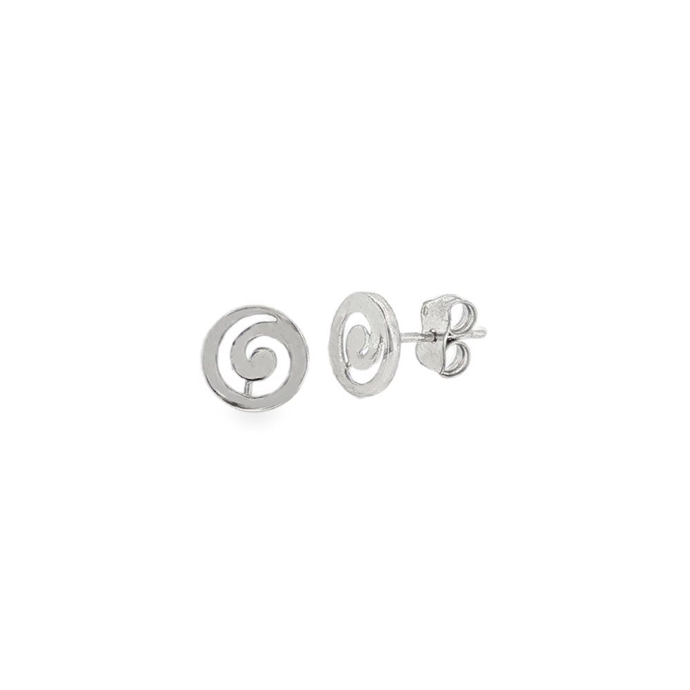 Spiral 8mm Circle, 9ct White Gold Stud Earrings
