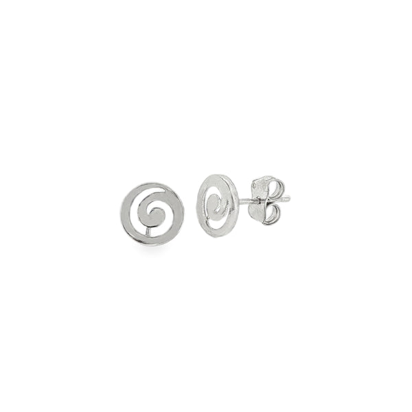 Spiral 8mm Circle, 9ct White Gold Stud Earrings