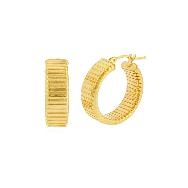 Chunky Fluted 17mm, 9ct Yellow Gold Hoop Earrings