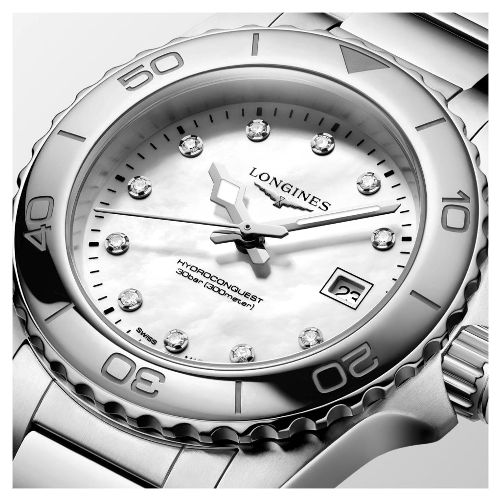 Longines HydroConquest Quartz MOP Diamond Dial 30mm Watch L3.369.4.87.6