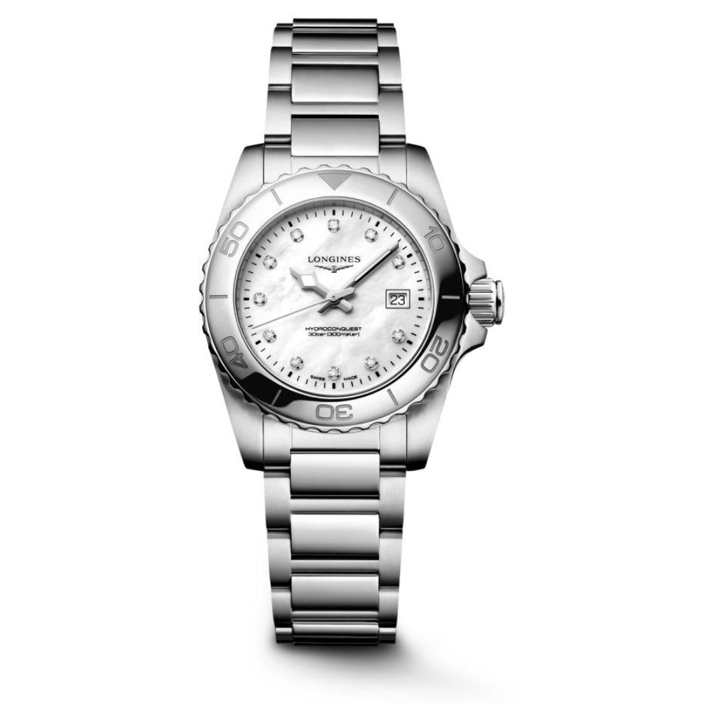 Longines HydroConquest Quartz MOP Diamond Dial 30mm Watch L3.369.4.87.6