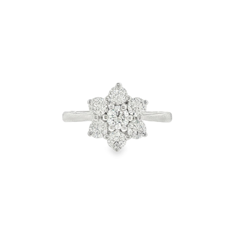 Diamond Round Brilliant Cut 1.04ct, Platinum Flower Cluster Ring