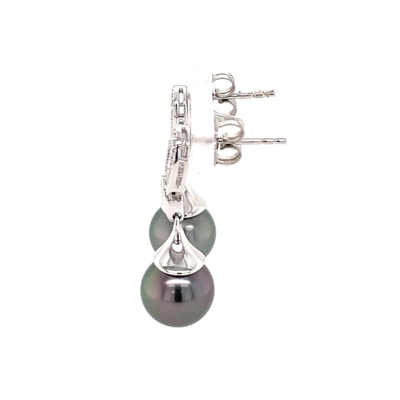 Dark Pearl & Diamond Design 18ct Earrings