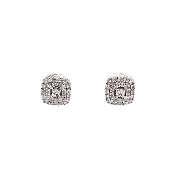 Square Shaped Diamond Cluster 18ct Earrings
