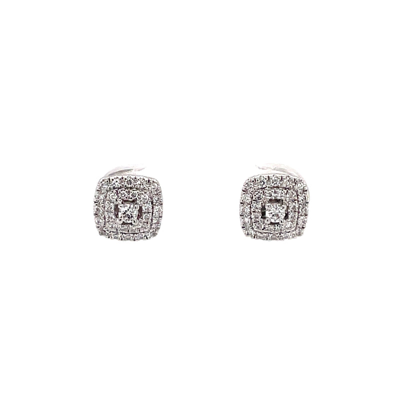 Square Shaped Diamond Cluster 18ct Earrings