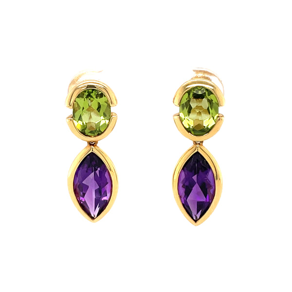 Peridot & Amethyst 18ct Earrings