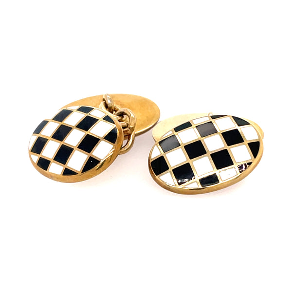 Checkered Black & White Silver Cufflinks