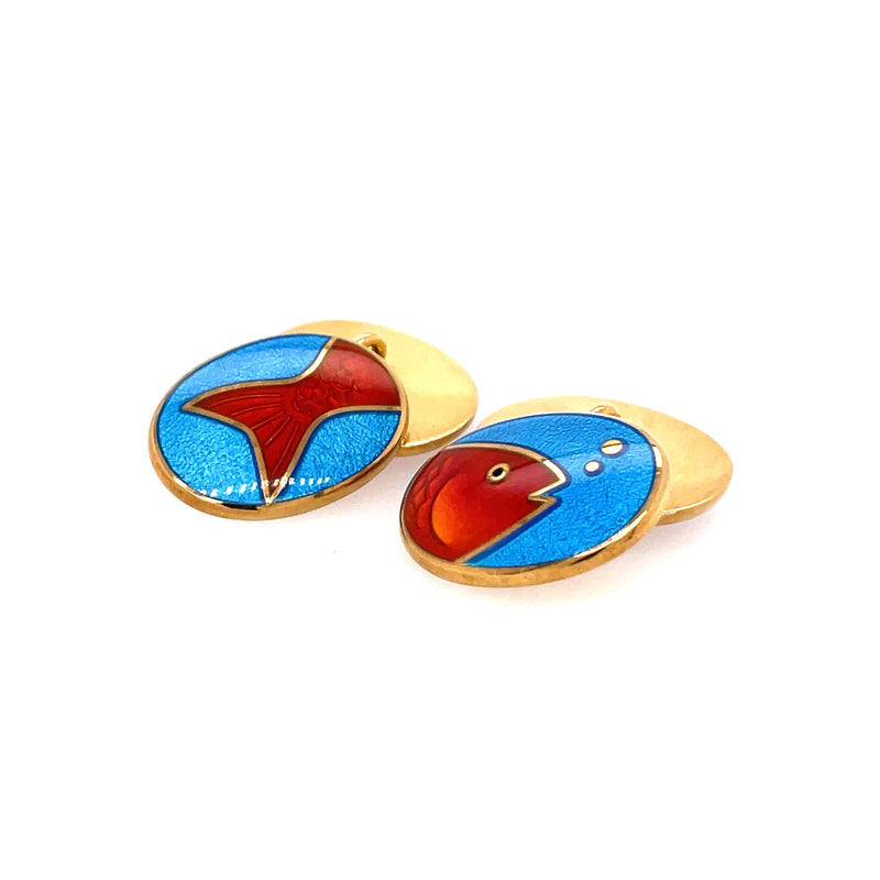 Fish Enamel Silver Cufflinks