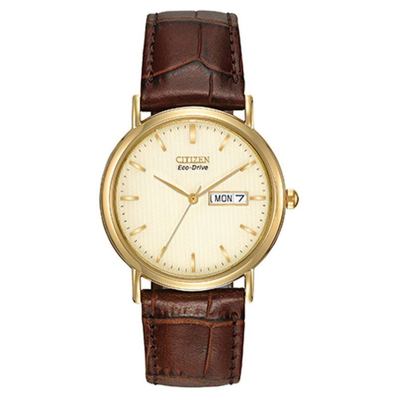 Citizen Eco-Drive Mens Strap 36mm Gold Dial