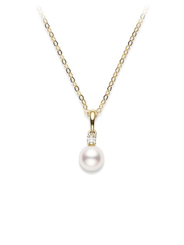 Mikimoto Akoya Pearl and Diamond Pendant in Yellow Gold