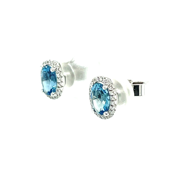 Aquamarine & Diamond Oval Cluster 18ct Earrings