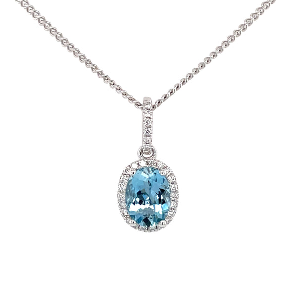 Aquamarine & Diamond Cluster 1.06ct 18ct Pendant