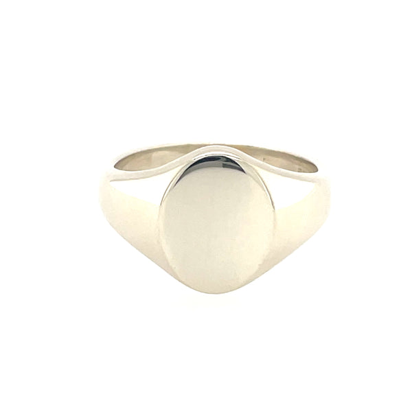 9ct White Gold 13x10mm Solid Plain Oval Signet Ring