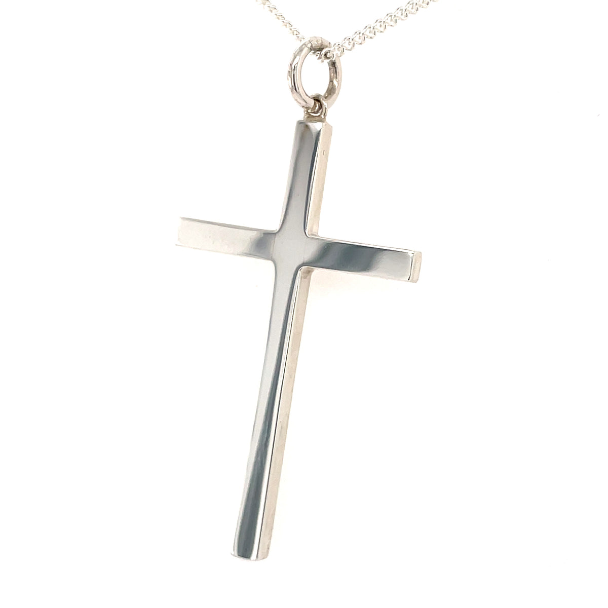 Silver 40x24mm Plain Solid Block Cross on 22" Chain