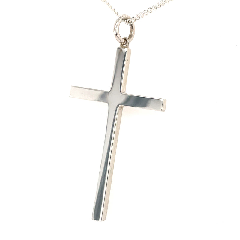 Silver 40x24mm Plain Solid Block Cross on 22" Chain