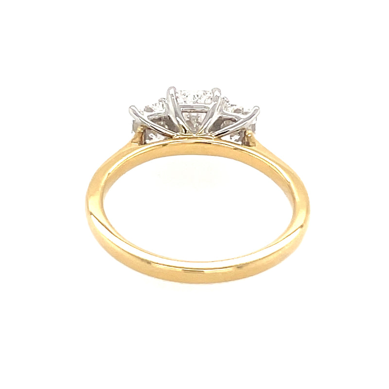 Diamond 3 Stone Radiant Cut 1.44ct Yellow Gold Ring