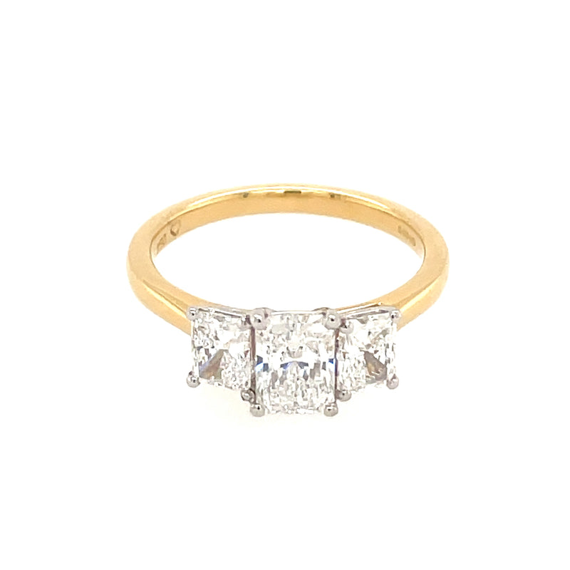 Diamond 3 Stone Radiant Cut 1.44ct Yellow Gold Ring