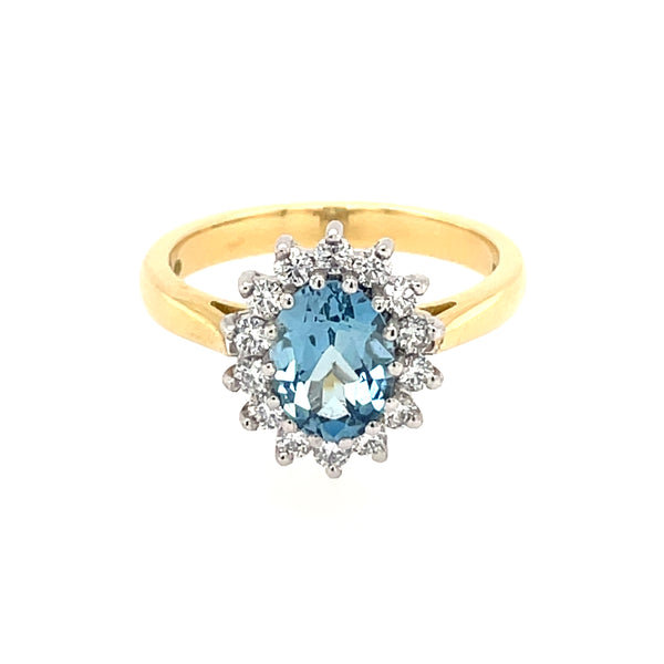 Aquamarine & Diamond 18ct Cluster Ring