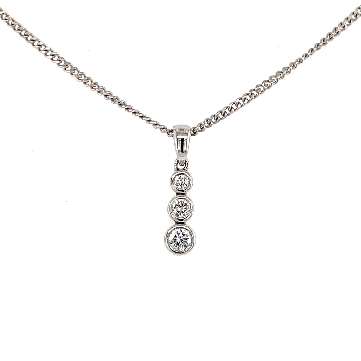 3 Stone Diamond 18ct White Gold Pendant