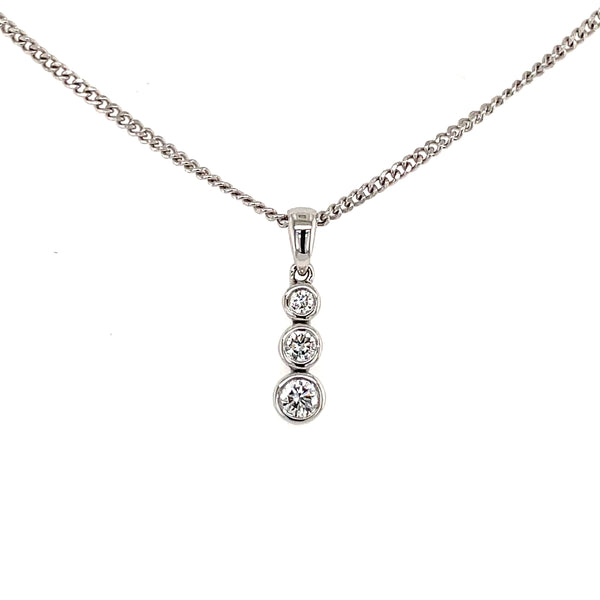 3 Stone Diamond 18ct White Gold Pendant