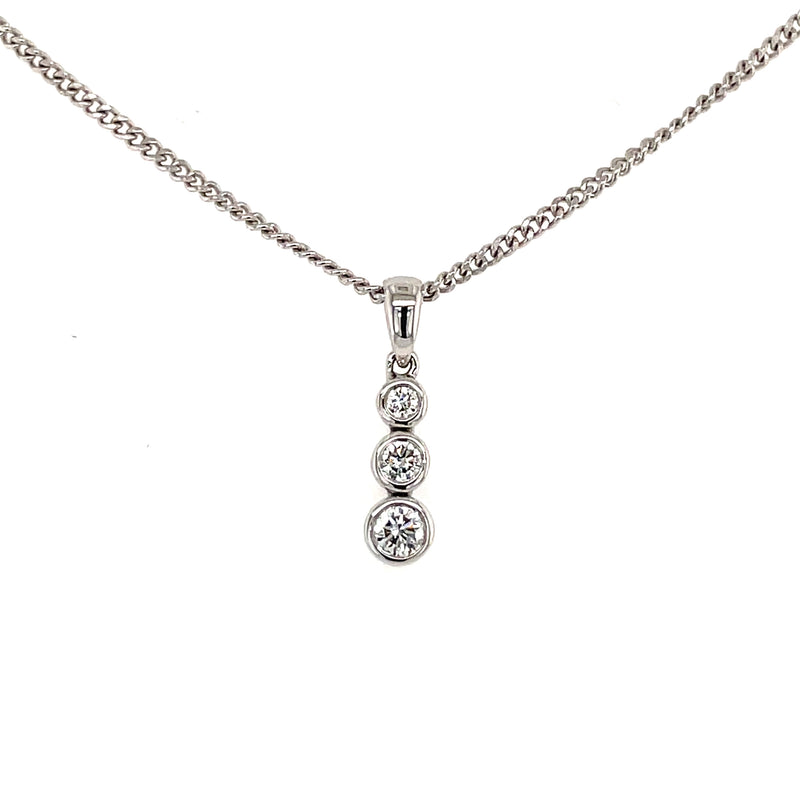 3 Stone Diamond 18ct White Gold Pendant