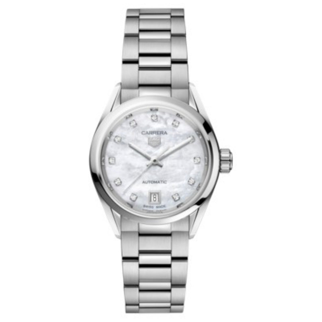 Tag Heuer Carrera Ladies Date MOP Diamond Dial Automatic 29mm WBN2412.BA0621