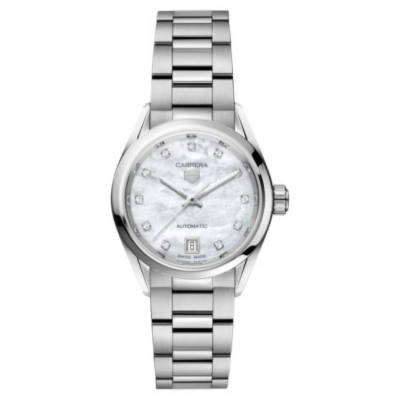 Tag Heuer Carrera Ladies Date MOP Diamond Dial Automatic 29mm WBN2412.BA0621