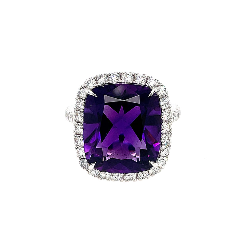 Amethyst & Diamond Cluster 18ct Ring