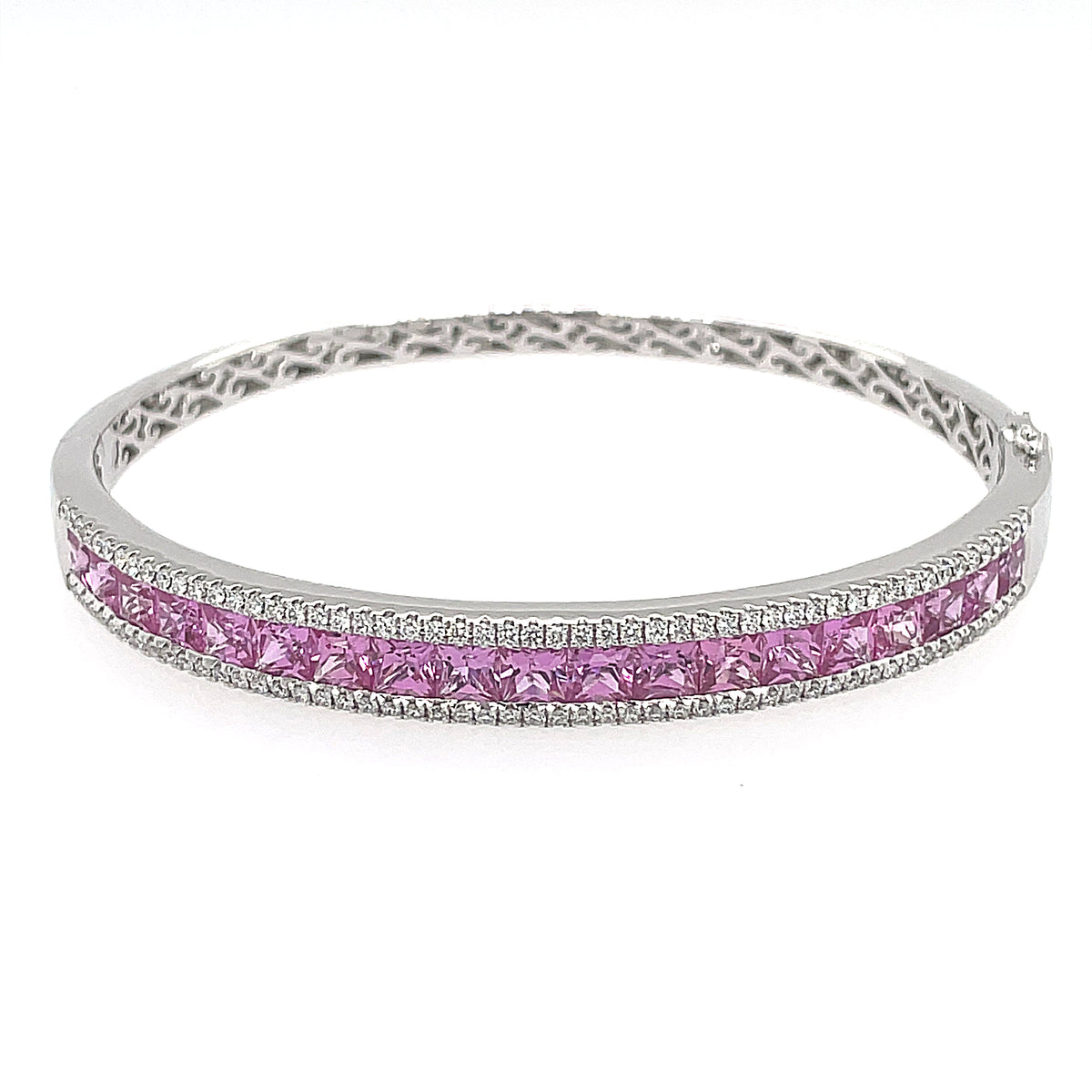 Pink Sapphire & Diamond Set White Gold 18ct Bangle