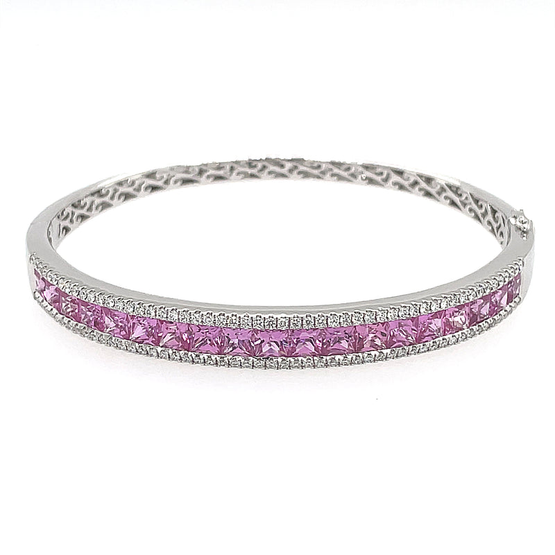 Pink Sapphire & Diamond Set White Gold 18ct Bangle