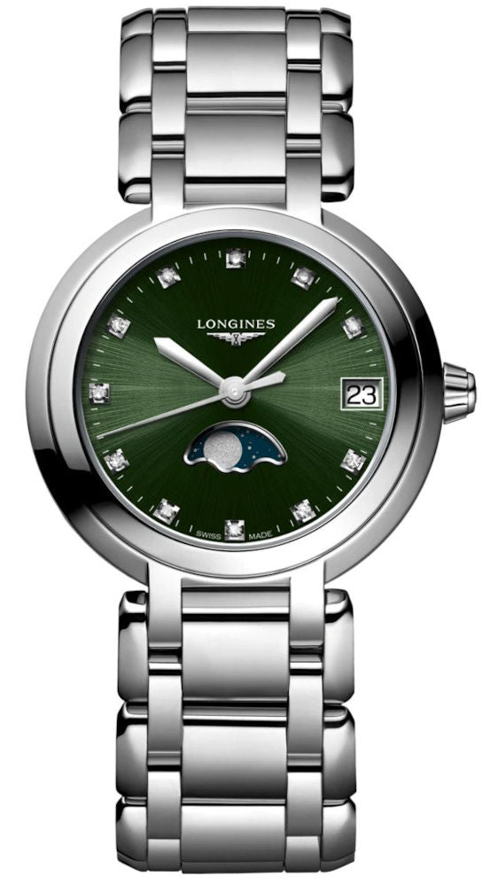 Longines Primaluna Green Moonphase Dot Diamond Dial 30.5mm L8.115.4.67.6