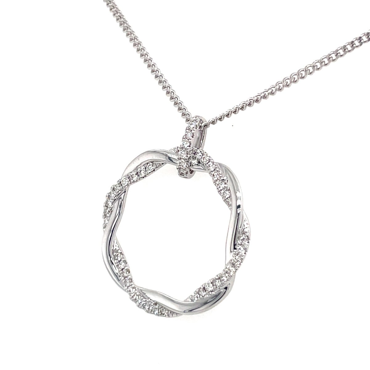 Diamond Crossed Circle 18ct White Gold Pendant