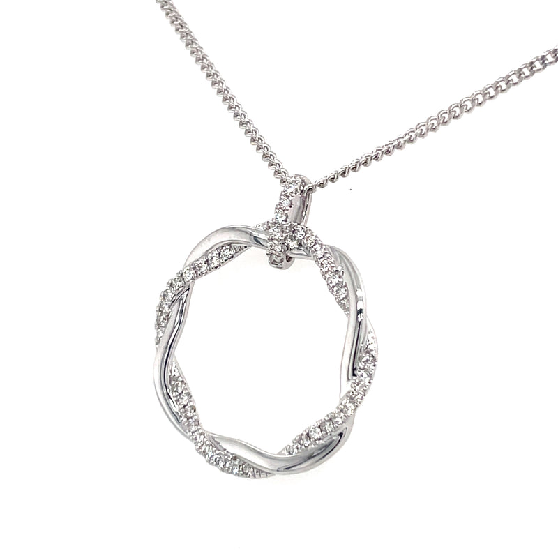 Diamond Crossed Circle 18ct White Gold Pendant