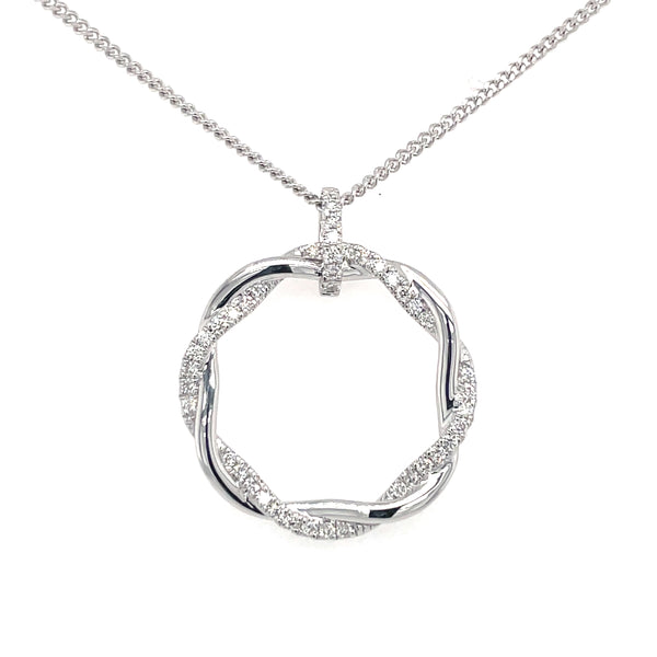 Diamond Crossed Circle 18ct White Gold Pendant