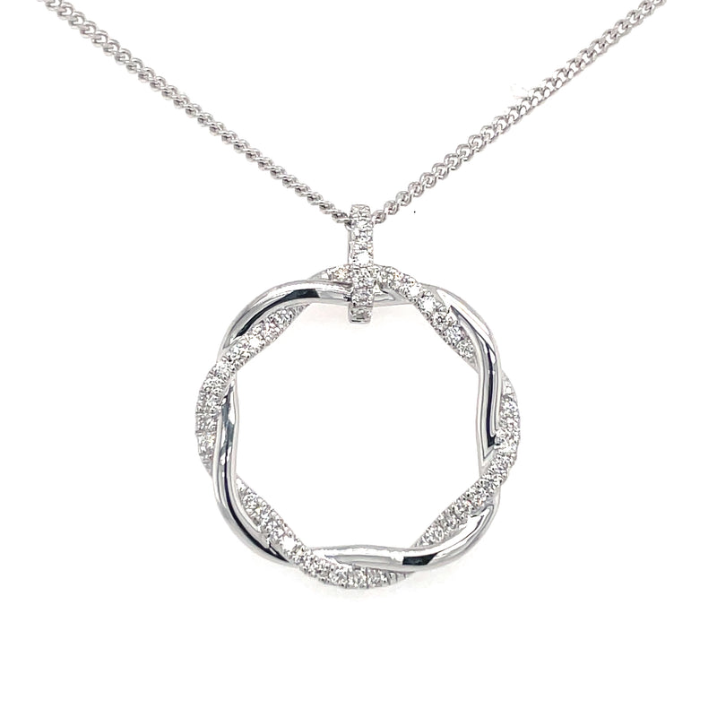 Diamond Crossed Circle 18ct White Gold Pendant