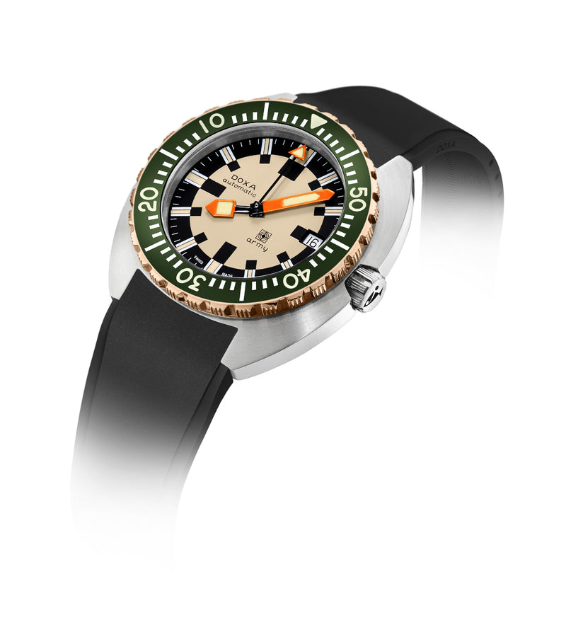 Doxa SUB 300T Army Bronze Bezel with Hunter Green Insert, Black Rubber Strap 785.60.031.20