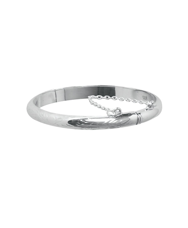 Silver Solid Childs Bangle with Safety Chain