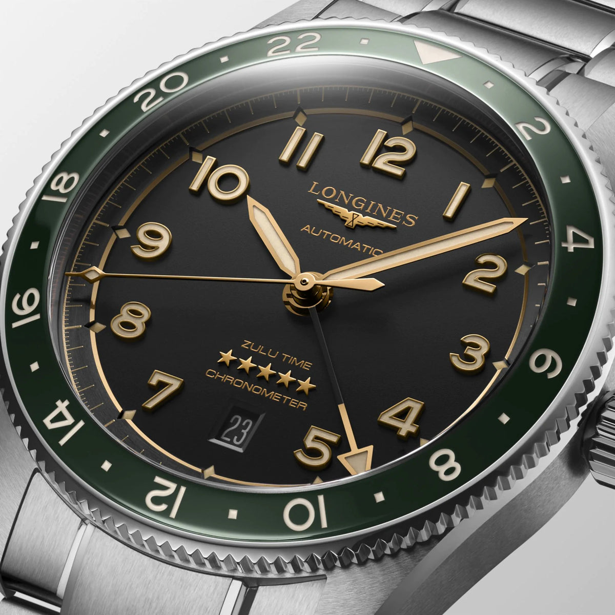 Longines Spirit Automatic Green Zulu Time 42mm L3.812.4.63.6