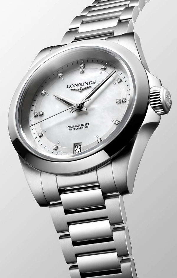 Longines Conquest Automatic Mother of Pearl with Diamonds 34mm Watch L34304876
