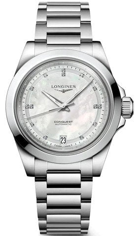 Longines Conquest Automatic Mother of Pearl with Diamonds 34mm Watch L34304876