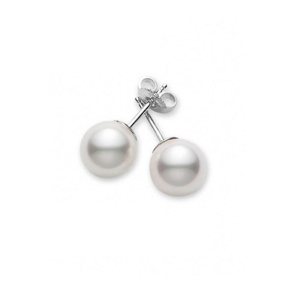 Mikimoto White Gold Classic AAA 7.5 x 8.0mm Stud Earrings