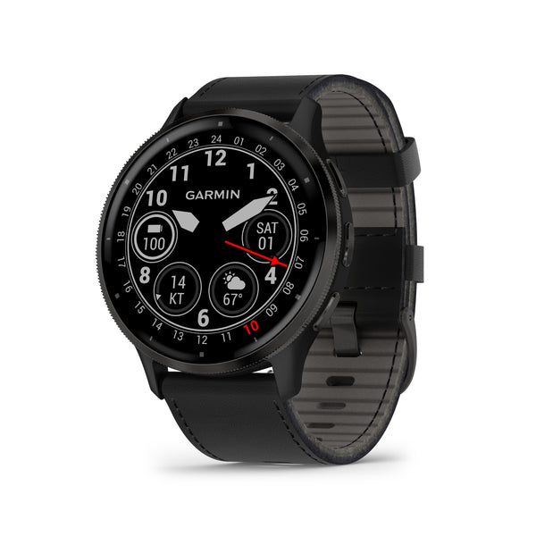 Garmin Venu® 3 Black Leather + Black Silicon Band, 45mm, Slate stainless steel bezel, Smartwatch