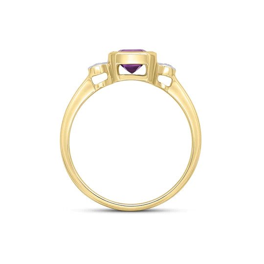 Amethyst & Diamond Octangonal 3 Stone Ring